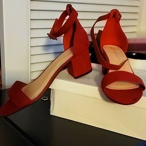 Red short block heels